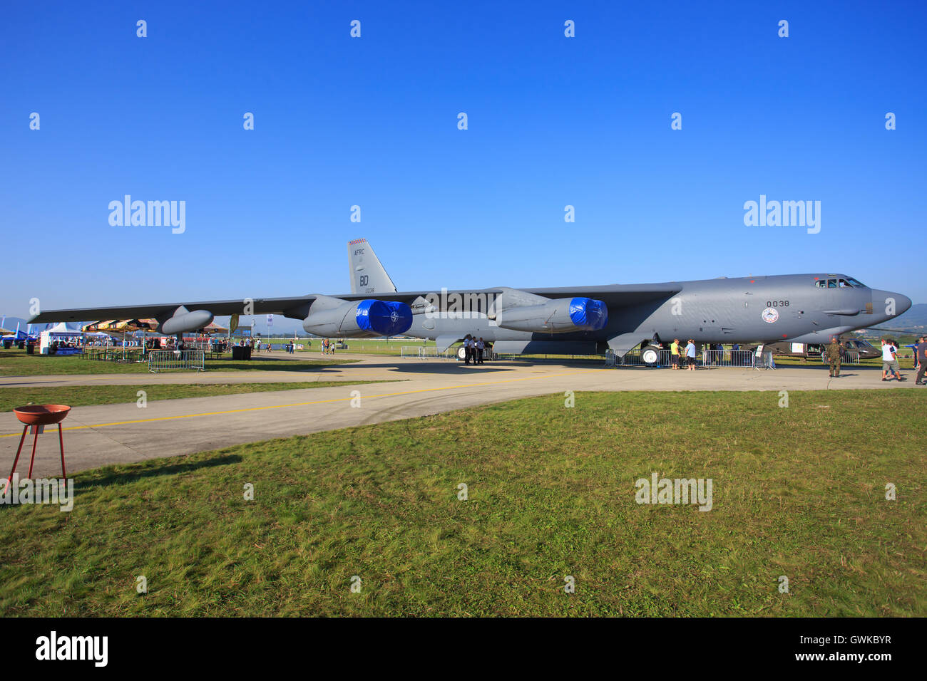 SLIAC, Slowakei - 30.August: Boeing B - 52H Stratofortress während SIAF Airshow in Sliac, Slowakei Stockfoto