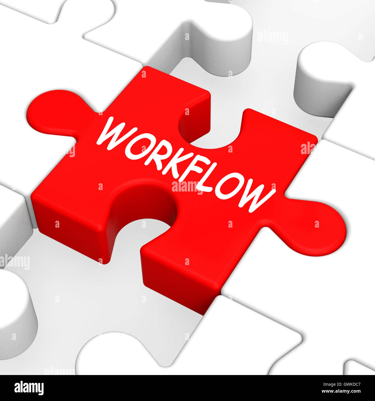 Workflow-Puzzle zeigt Prozessablauf oder Verfahren Stockfoto
