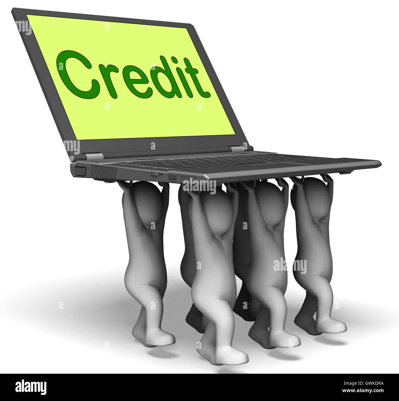 Kredit-Laptop Zeichen zeigen Kredite oder Darlehen für den Kauf Stockfoto