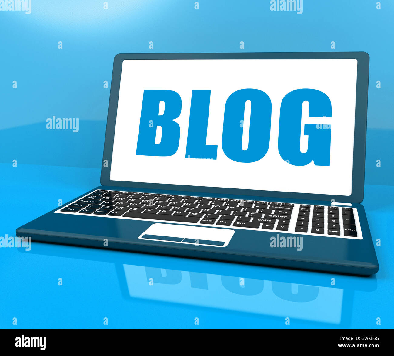 Blog auf Laptop zeigt Bloggen oder Weblog Website Stockfoto