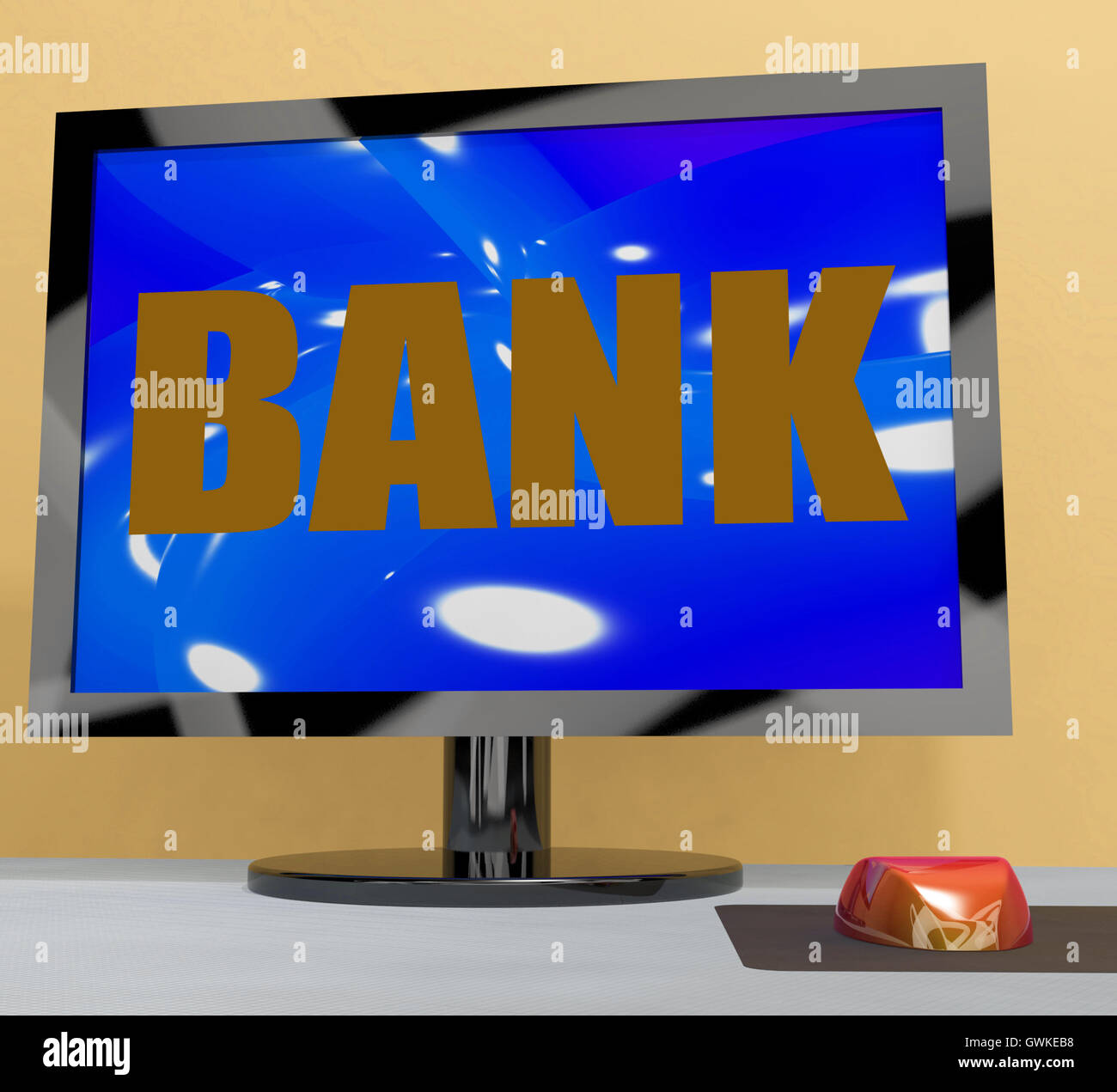 Bank auf Monitor zeigt Online oder Electronic Banking Stockfoto