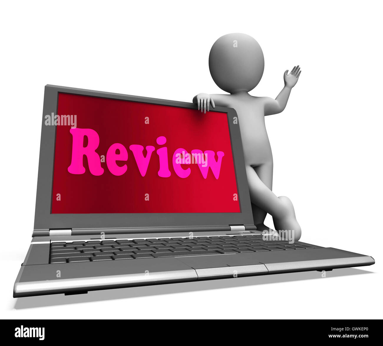 Laptop-Review bedeutet Check-Bewertung oder einnimmt Stockfoto