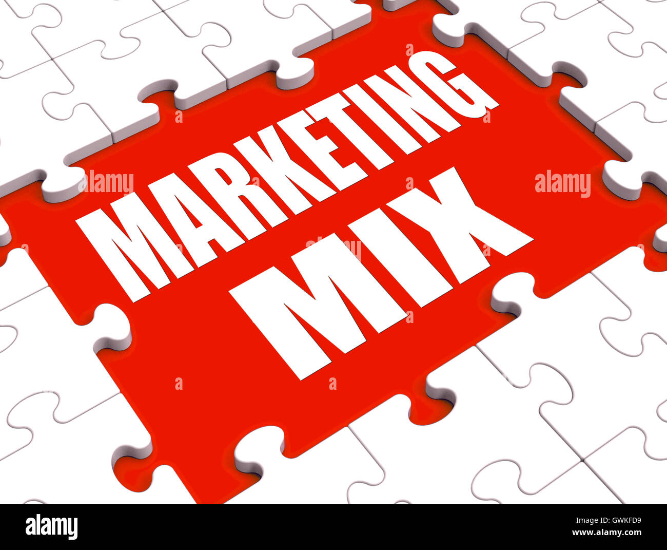 Marketing-Mix Puzzle zeigt Marketplace Ort Preis Produkt und P Stockfoto