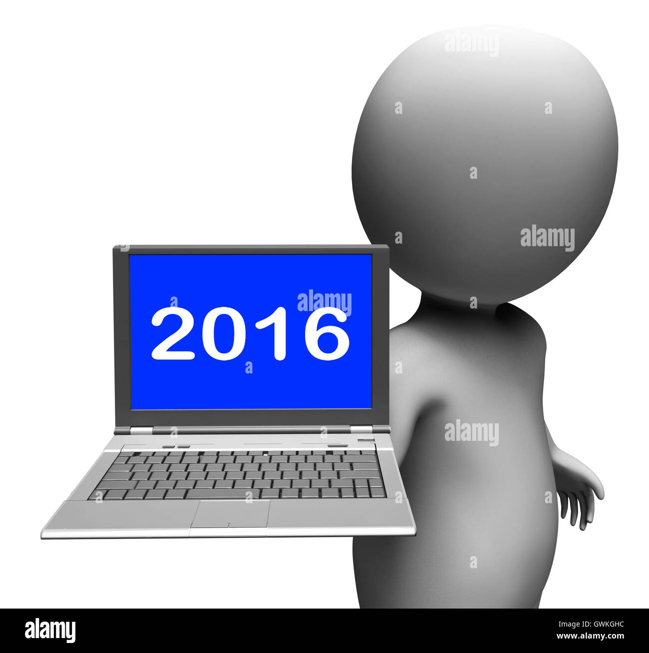 Zwei tausend und sechzehn Charakter Laptop zeigt neues Jahr 2016 Stockfoto
