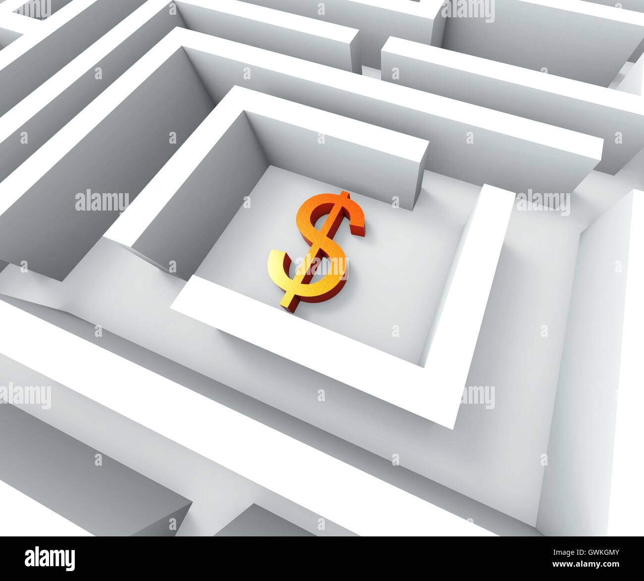 Dollarzeichen In Labyrinth zeigt Dollar finden Stockfoto