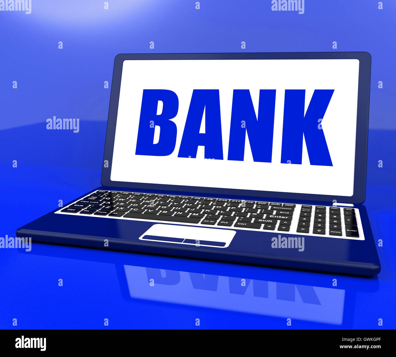 Bank auf Laptop zeigt Online oder Electronic Banking Stockfoto