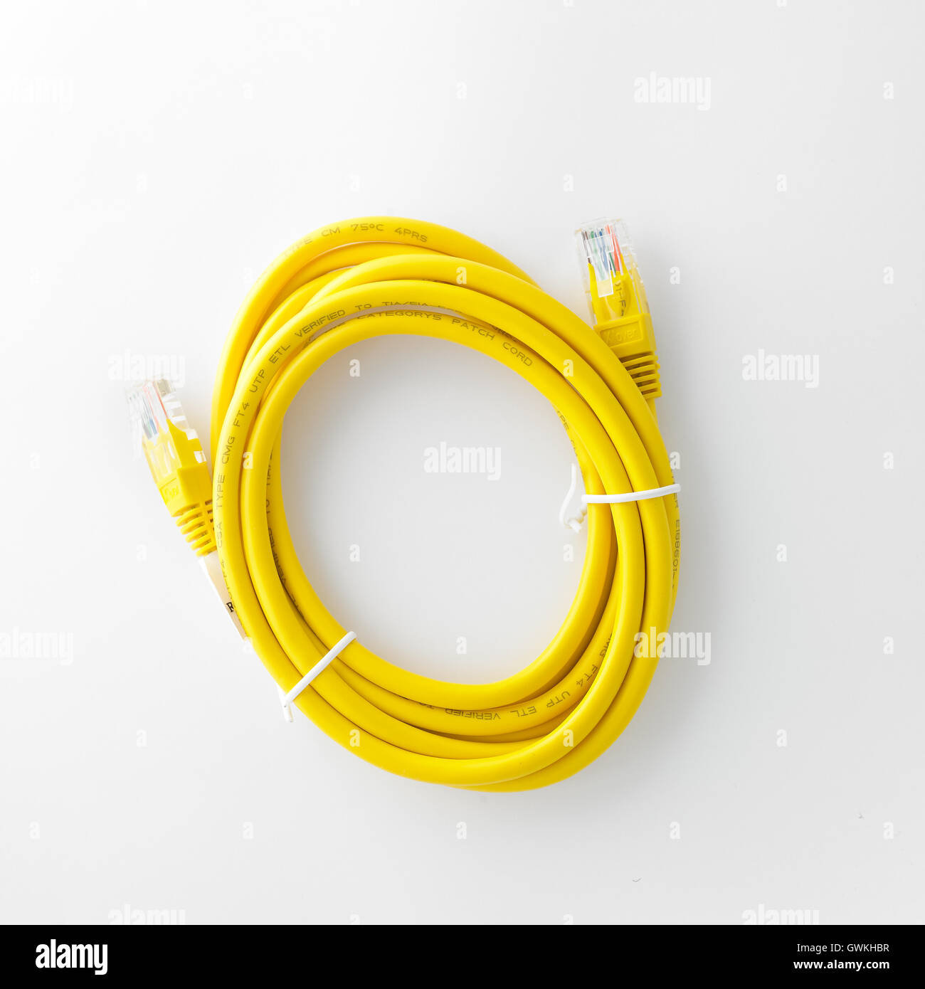 Netzwerk-Kabel isoliert auf weißem Hintergrund Stockfoto