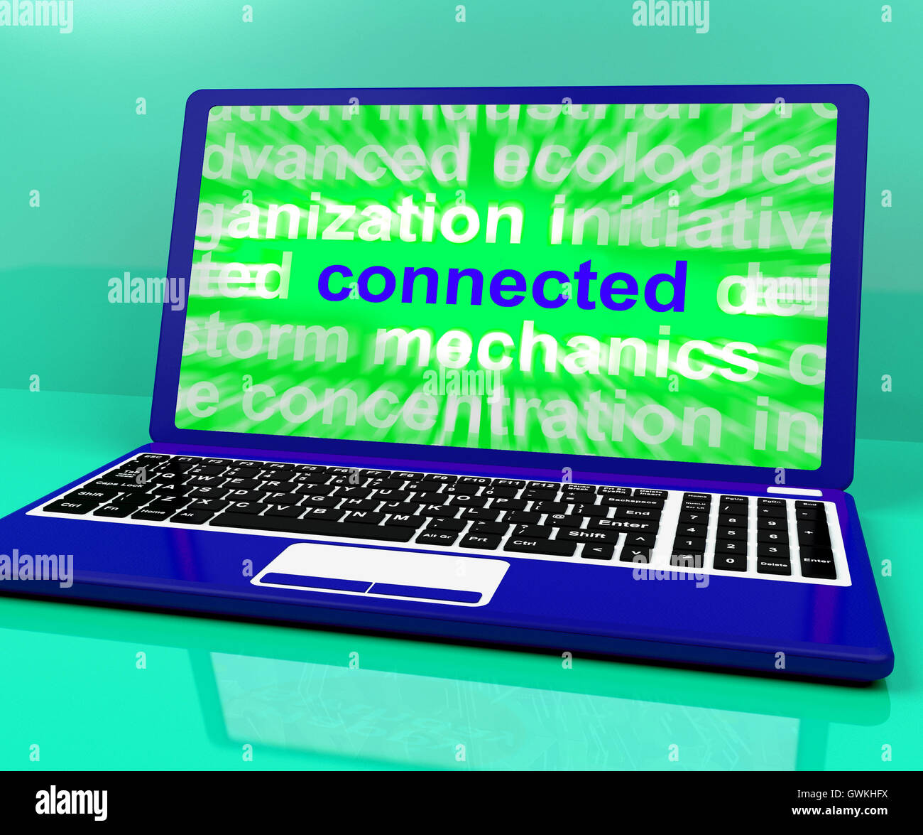 Verbunden auf Laptop zeigt Kommunikation und Verbindungen Stockfoto