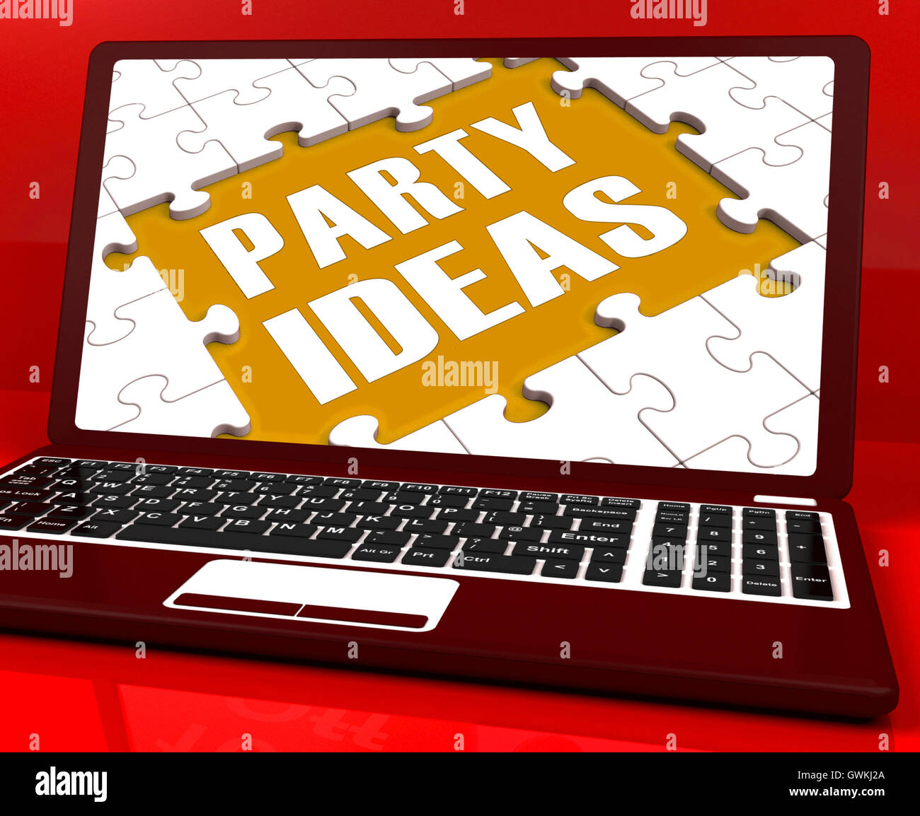 Party Ideen Laptop zeigt Feier Planungsvorschläge Stockfoto