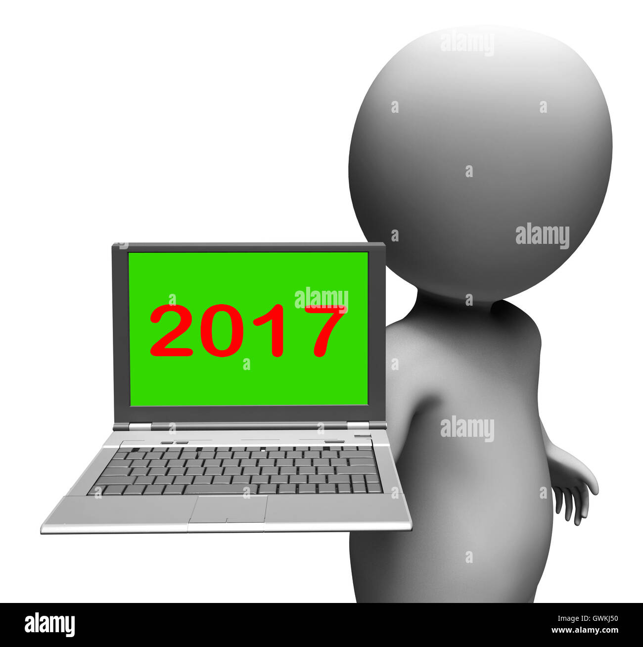 Zwei tausend und siebzehn Charakter Laptop zeigt Neujahr 2017 Stockfoto