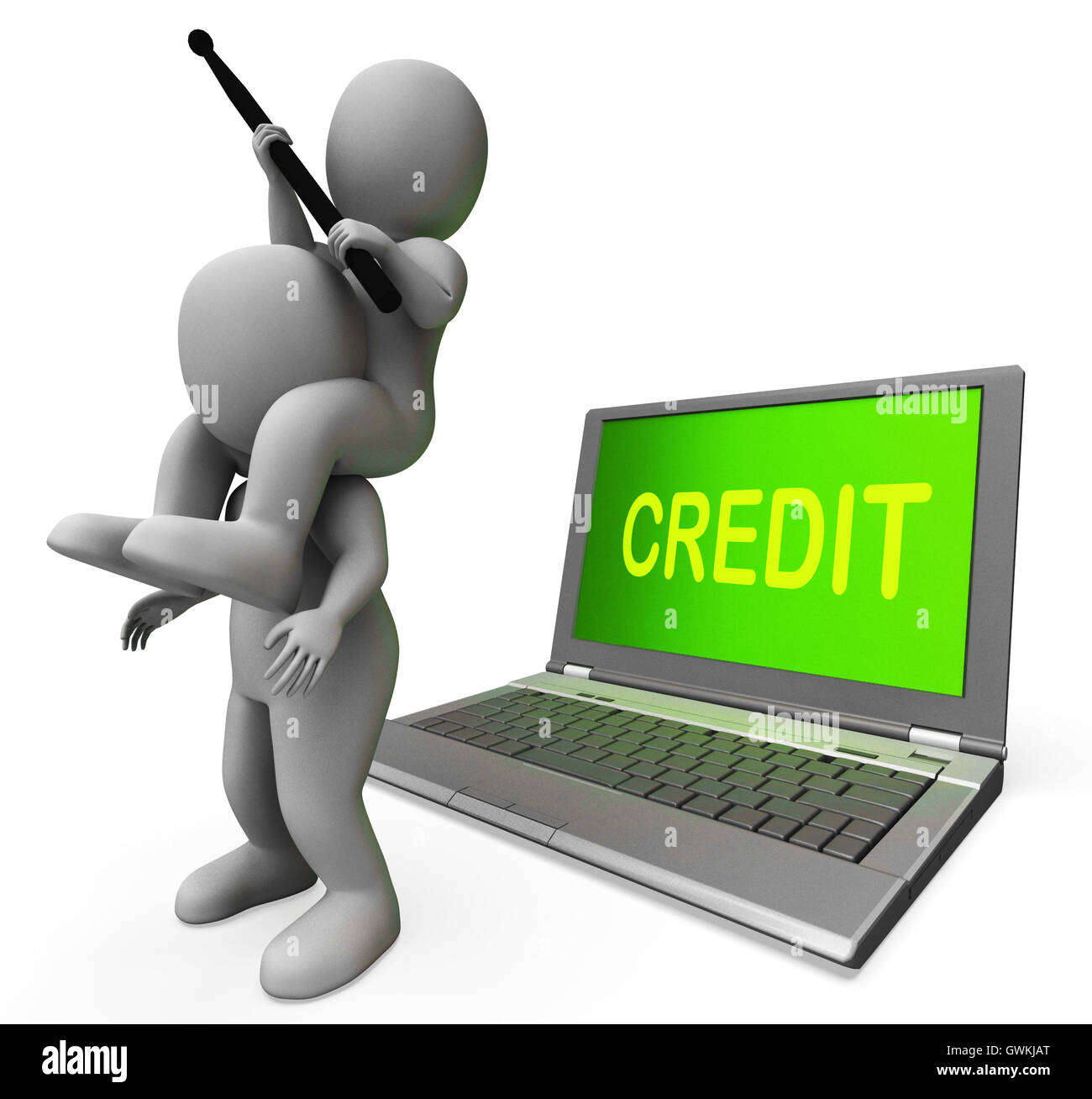 Kredit Laptop Zeichen zeigen Kreditnehmer oder Darlehen für den Kauf Stockfoto