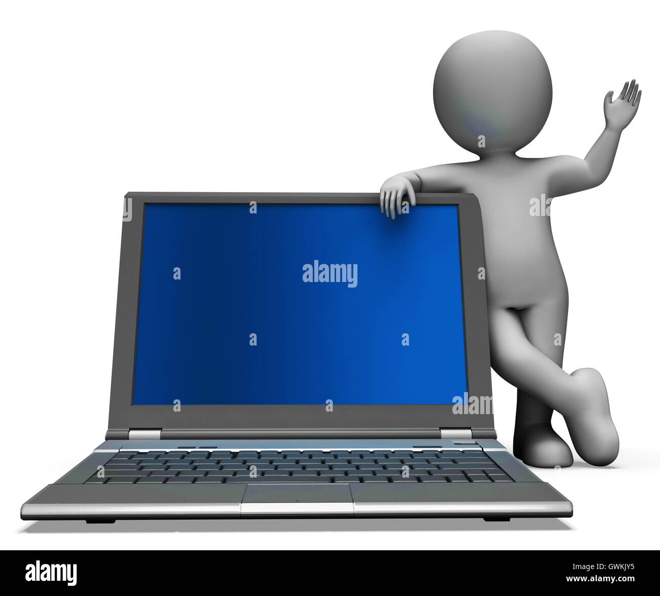 Laptop und Charakter zeigt Internet surfen Stockfoto