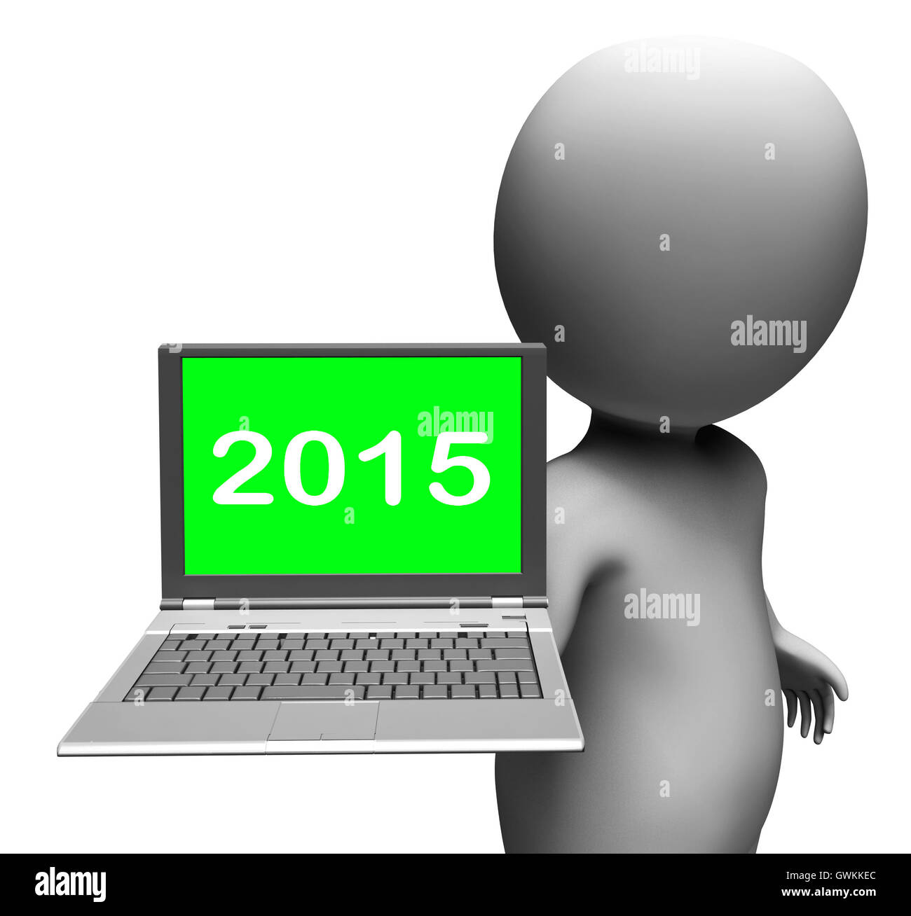 Zwei tausend und fünfzehn Zeichen und Laptop zeigt neues Jahr 201 Stockfoto
