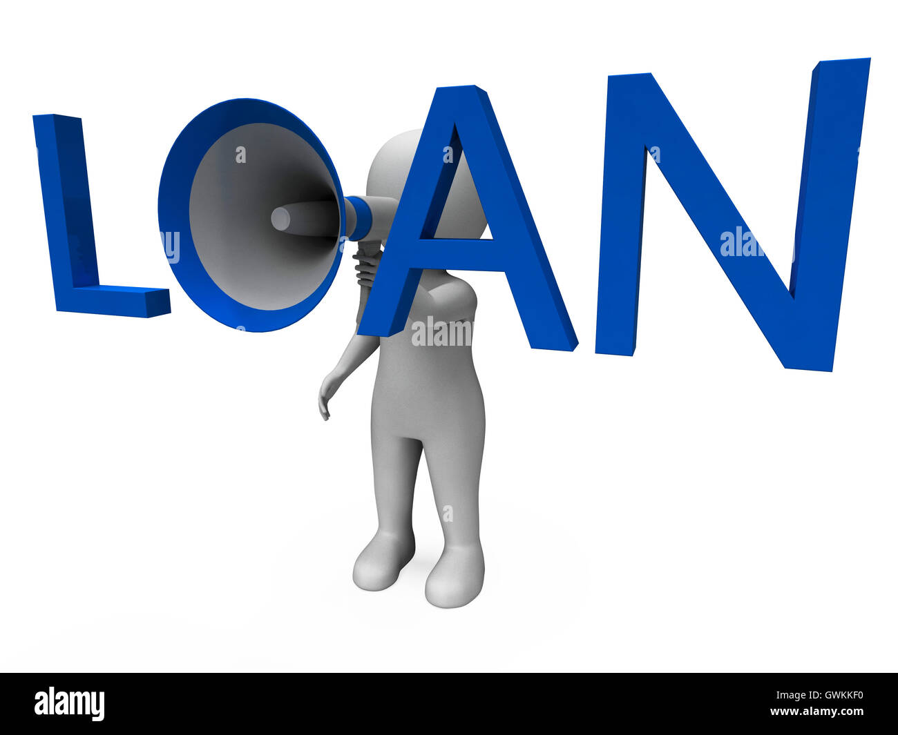 Loan Hailer zeigt Bank Darlehen Credit oder Ausleihe Stockfoto