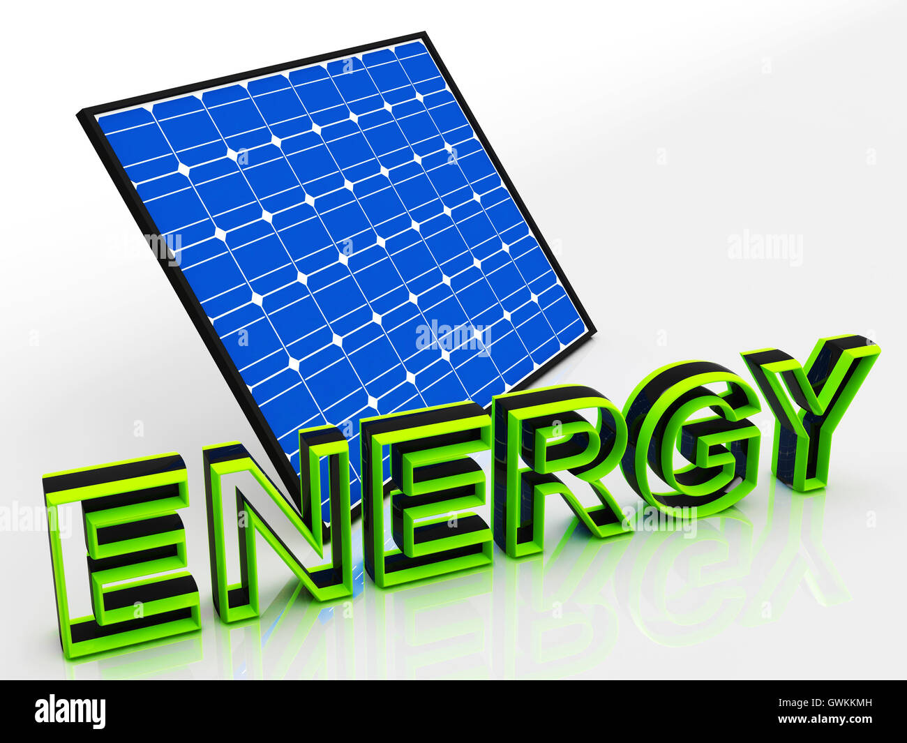 Solar-Panel und Energie Wort zeigt Alternative Energien Stockfoto