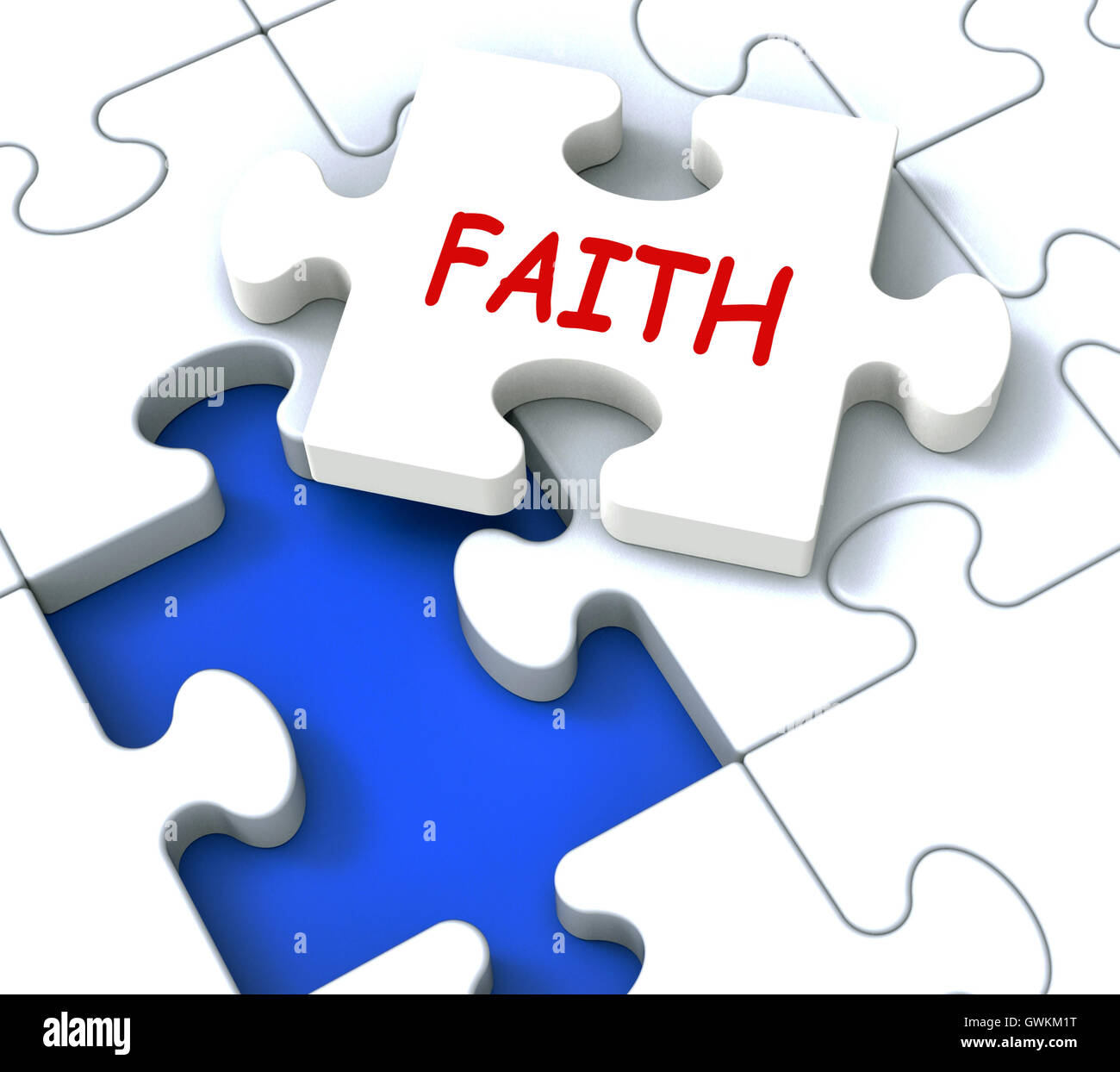 Glaubens-Puzzle mit religiösen, spirituellen Glauben oder Vertrauen Stockfoto