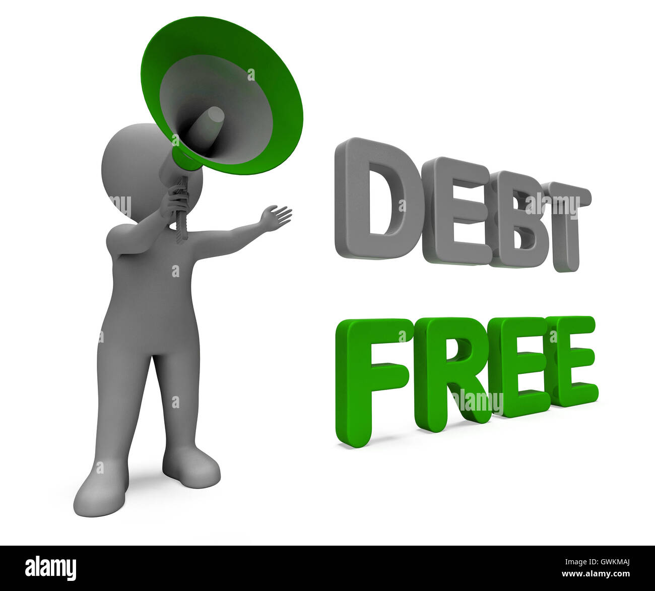 Schulden frei Charakter bedeutet finanzielle Freiheit Kredit- oder keine Liabili Stockfoto