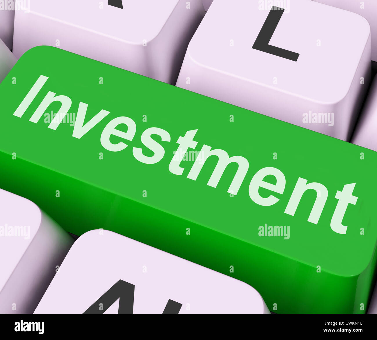 Investitionen-Taste zeigt investieren Reichtum und Roi Stockfoto