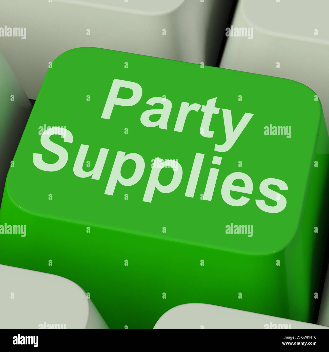 Partybedarf-Taste zeigt Feier waren und Güter Online Stockfoto