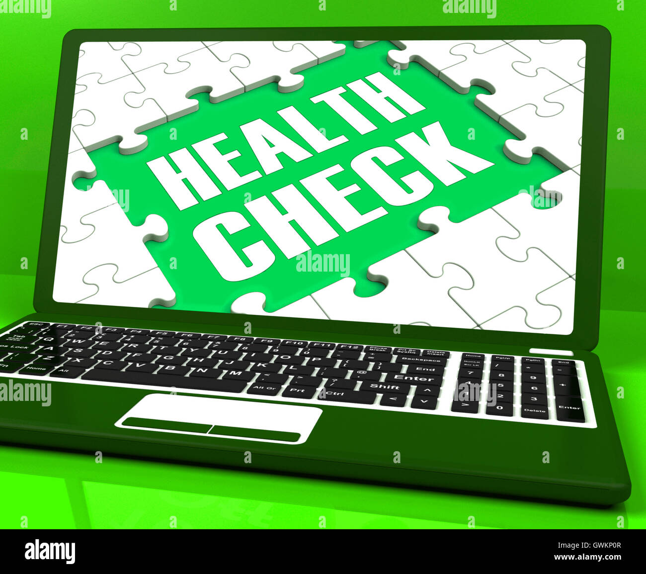 Health Check Laptop zeigt Erkrankung Prüfungen Online Stockfoto