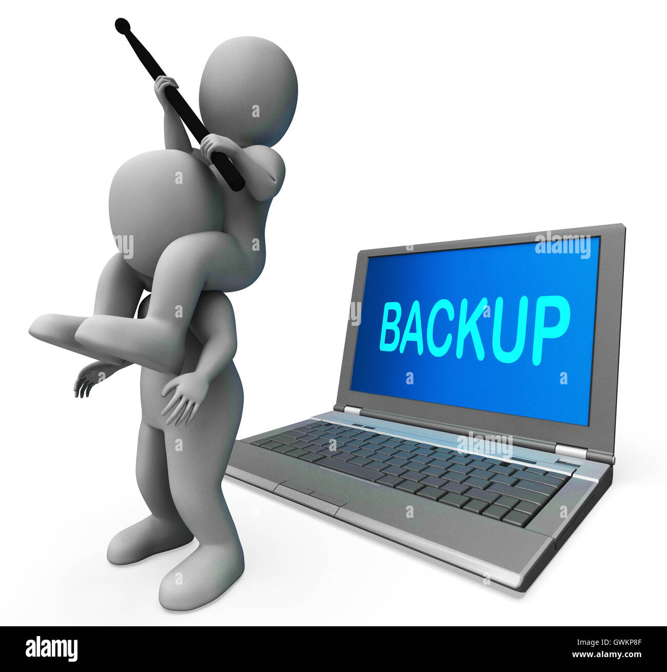 Backup Zeichen Laptop zeigt Datenarchivierung Archiv sichern eine Stockfoto