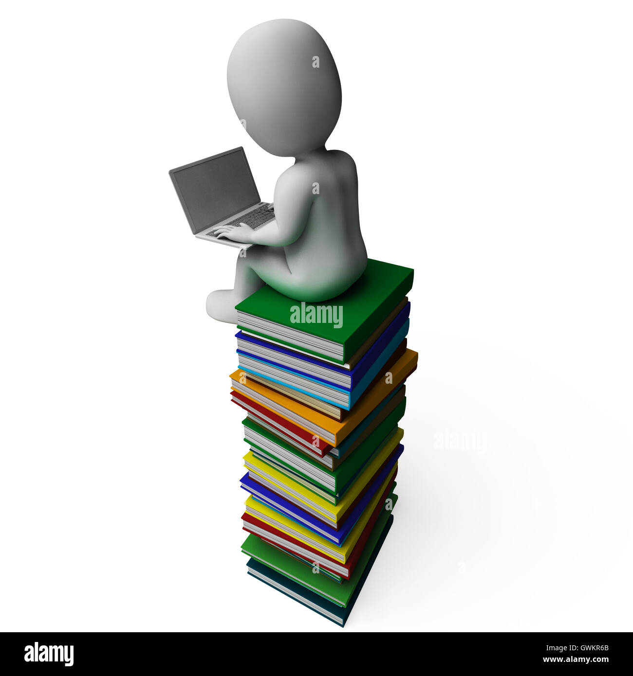 Student mit Laptop auf Bücher zeigt Bildung Stockfoto