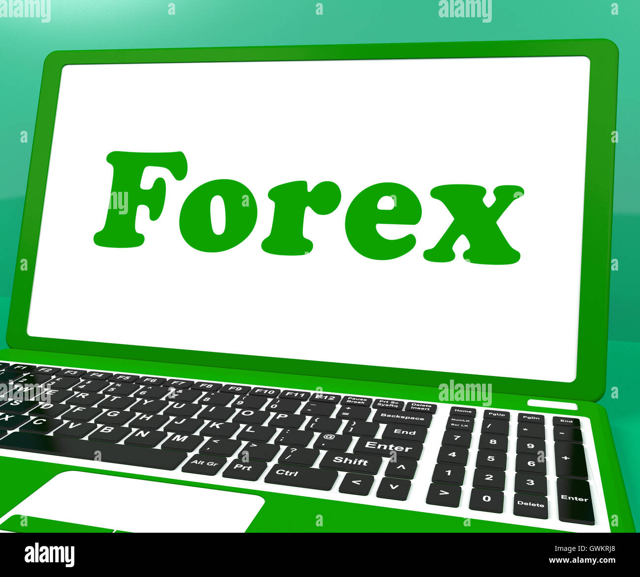 Forex-Laptop zeigt Handel mit Devisen oder Währungen Stockfoto
