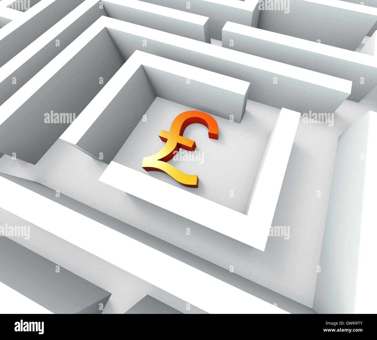 GBP Währung im Labyrinth zeigt Pfund finden Stockfoto