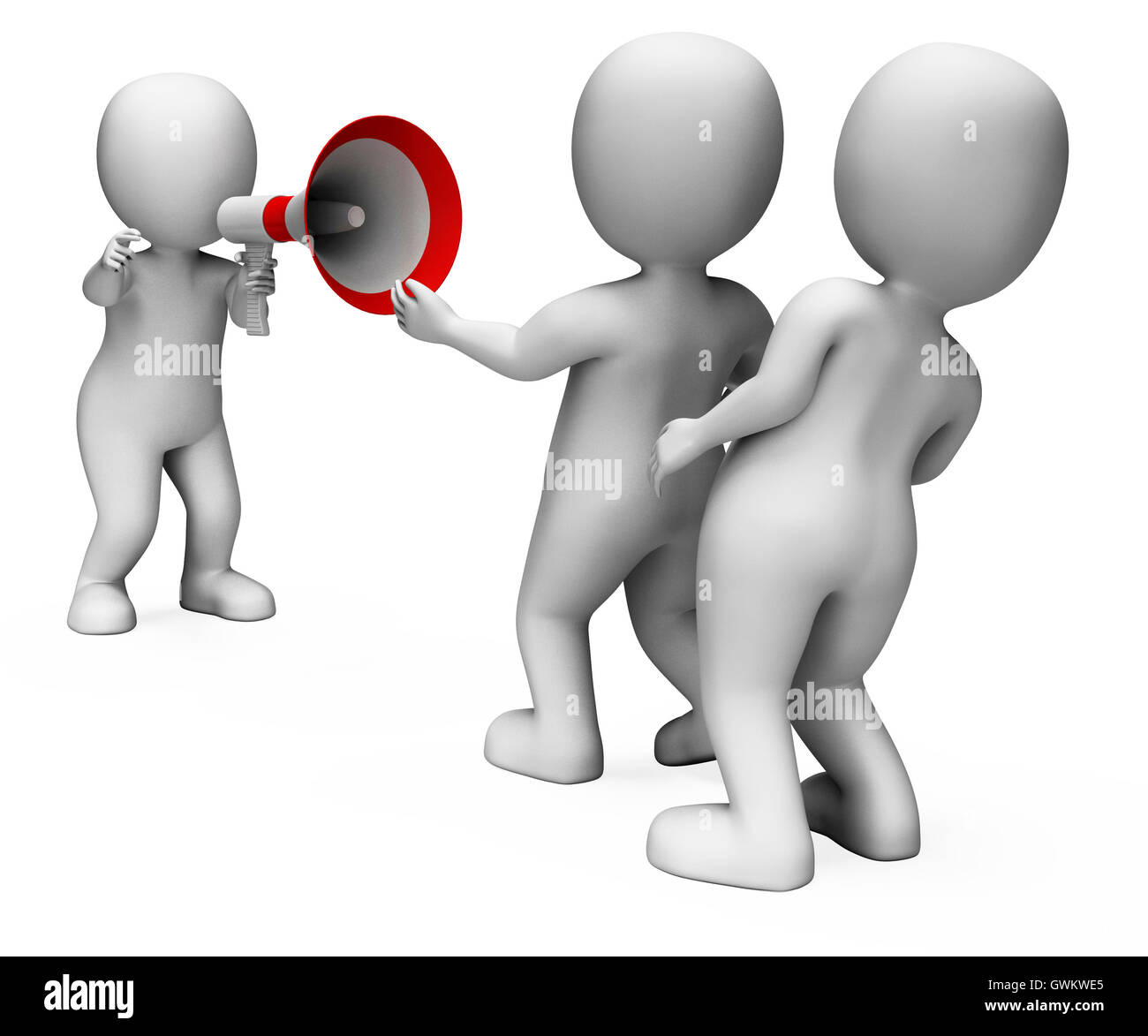 Megaphon Charakter zeigt Motivation Autorität und tun es Stockfoto