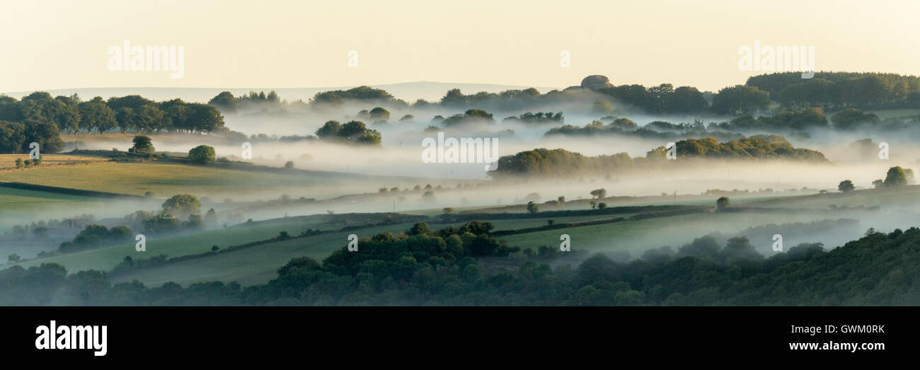 Nebel über Dartmoor und die Blackingstone rock Stockfoto