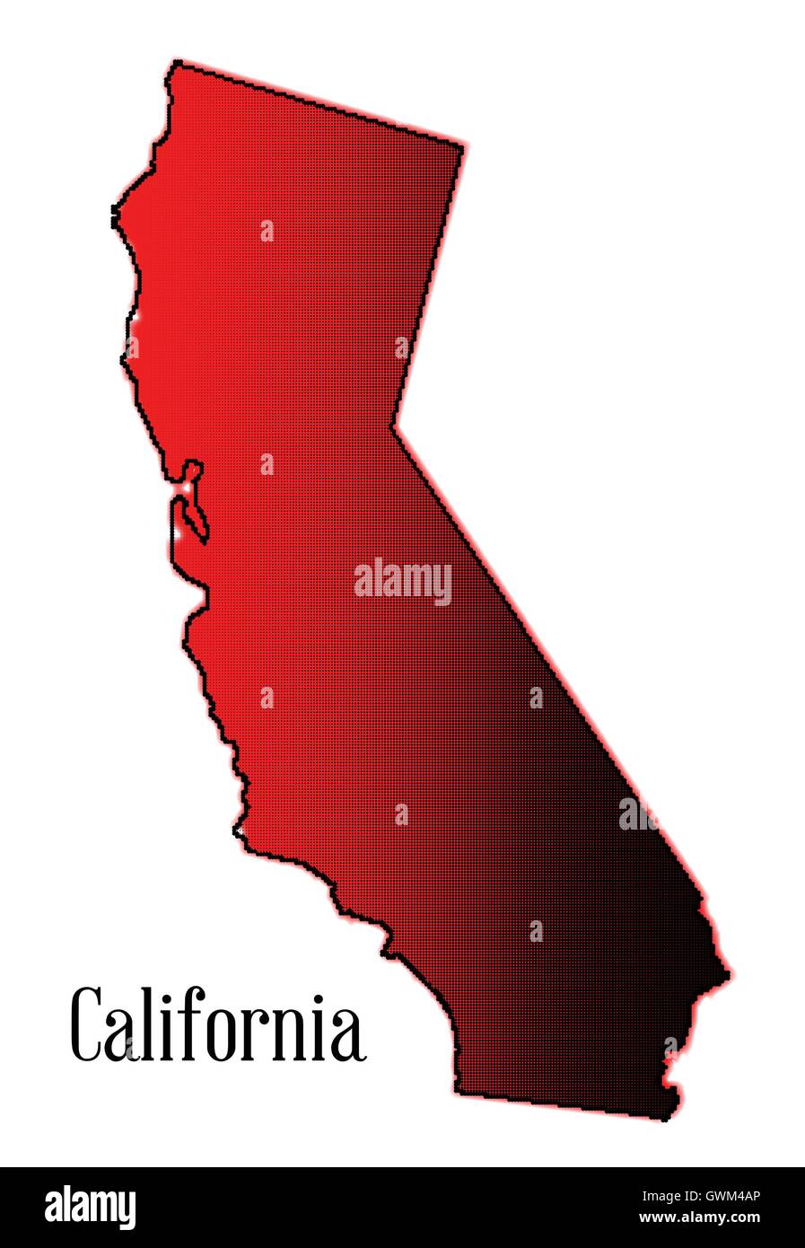 Staatliche Karte Umriss von Kalifornien in Halbton über einen weißen Hintergrund Stock Vektor