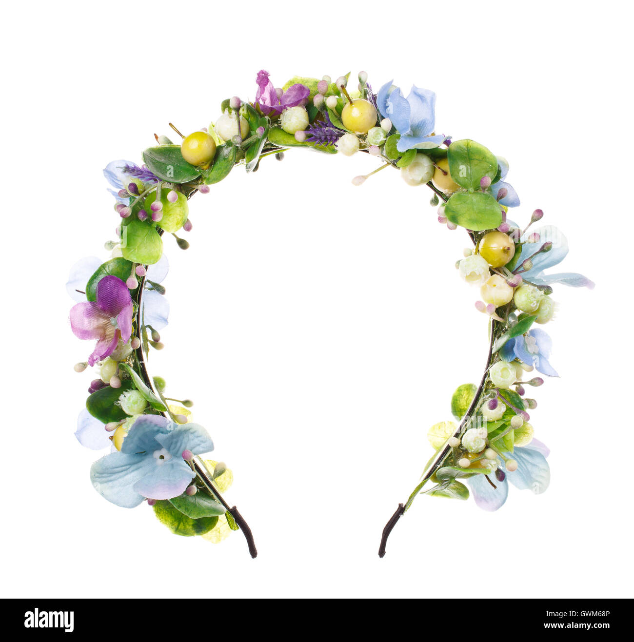 Haar-Accessoires. Künstliche Blumen Hoop. Schönheit. Mode. isoliert auf weiss Stockfoto