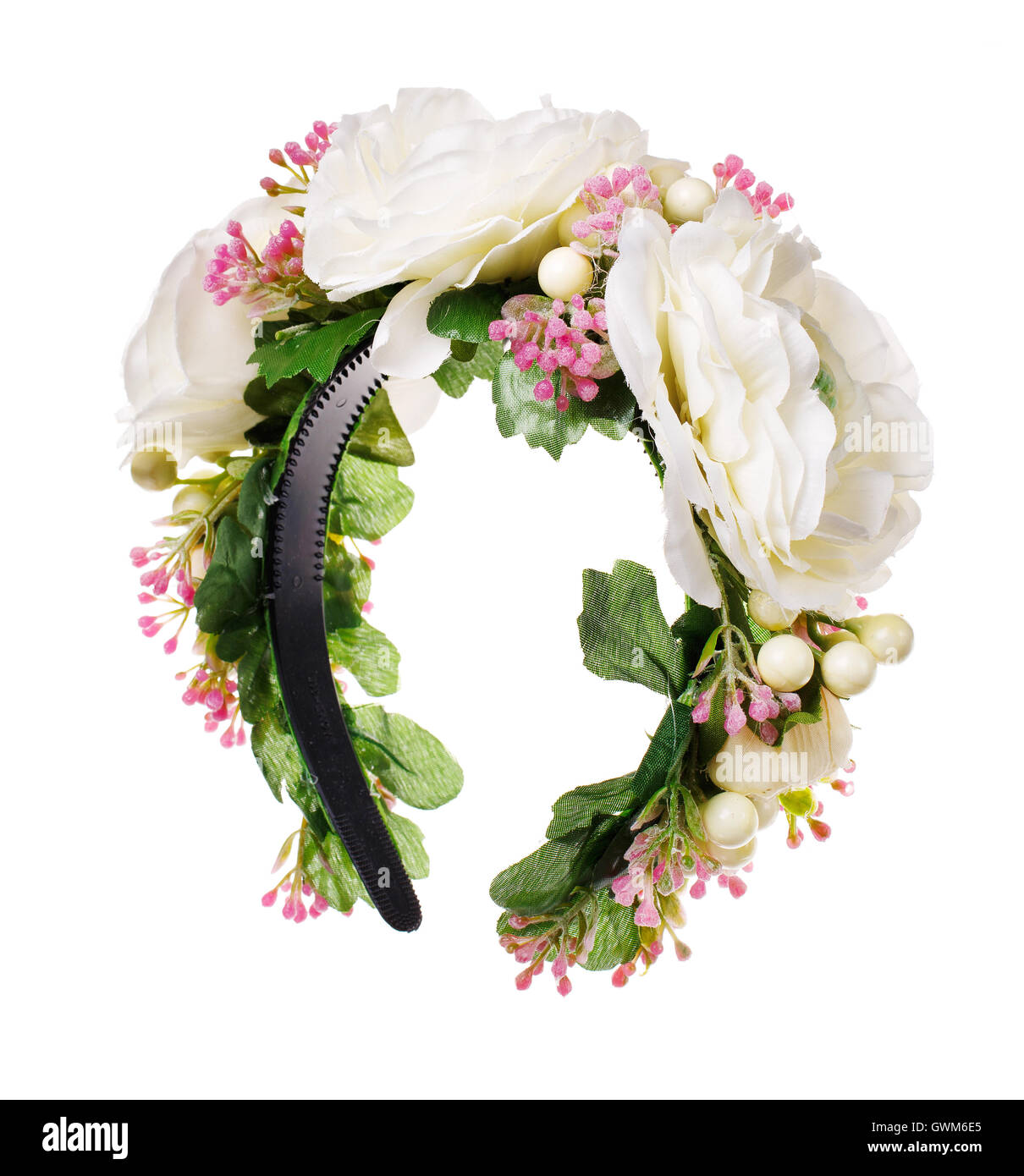 Haar-Accessoires. Künstliche Blumen Hoop. Schönheit und Mode. isoliert auf weiss Stockfoto