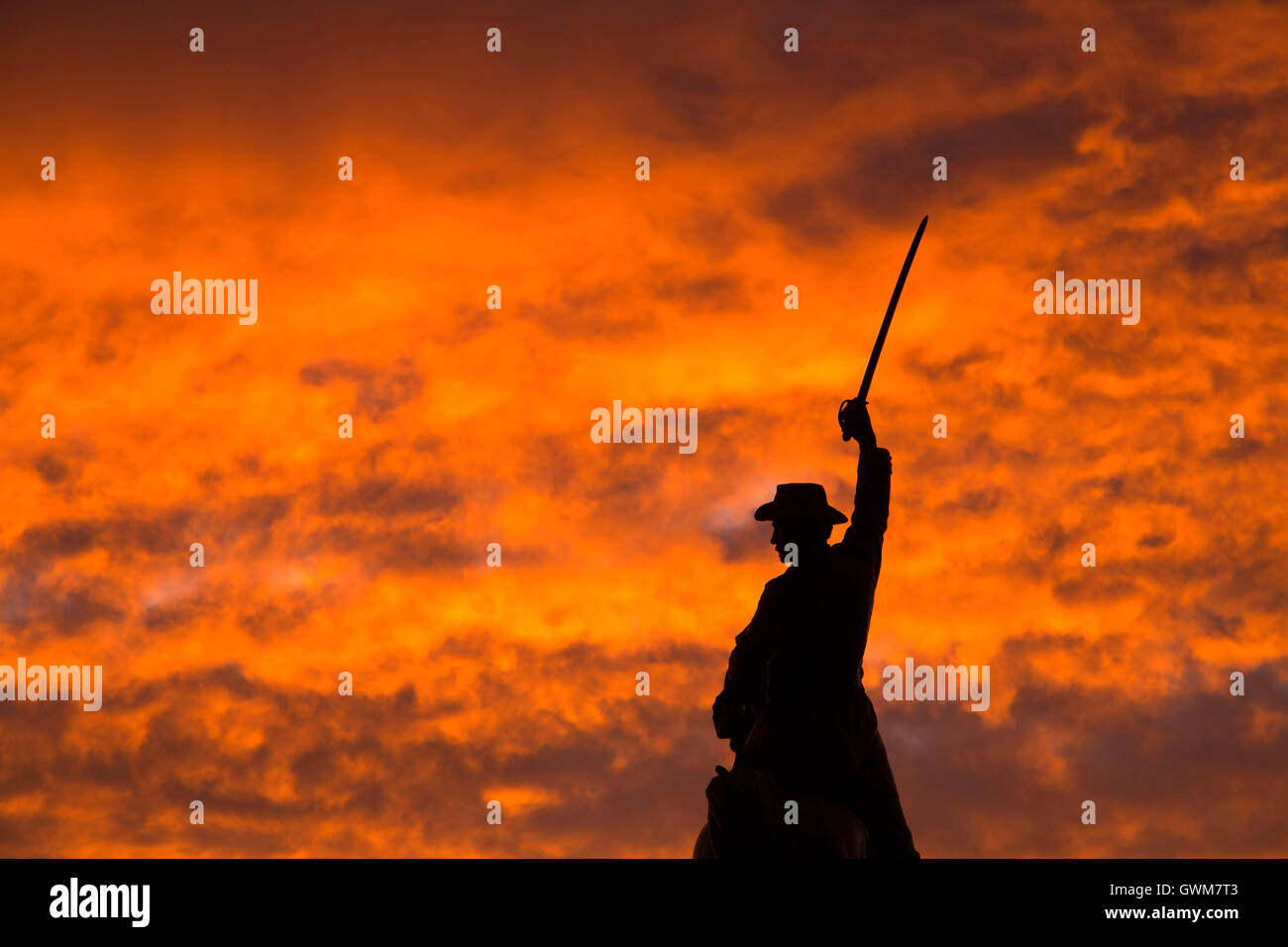 Thomas Francis Meagher Statue Sonnenaufgang, Montana State Capitol, Helena, Montana Stockfoto