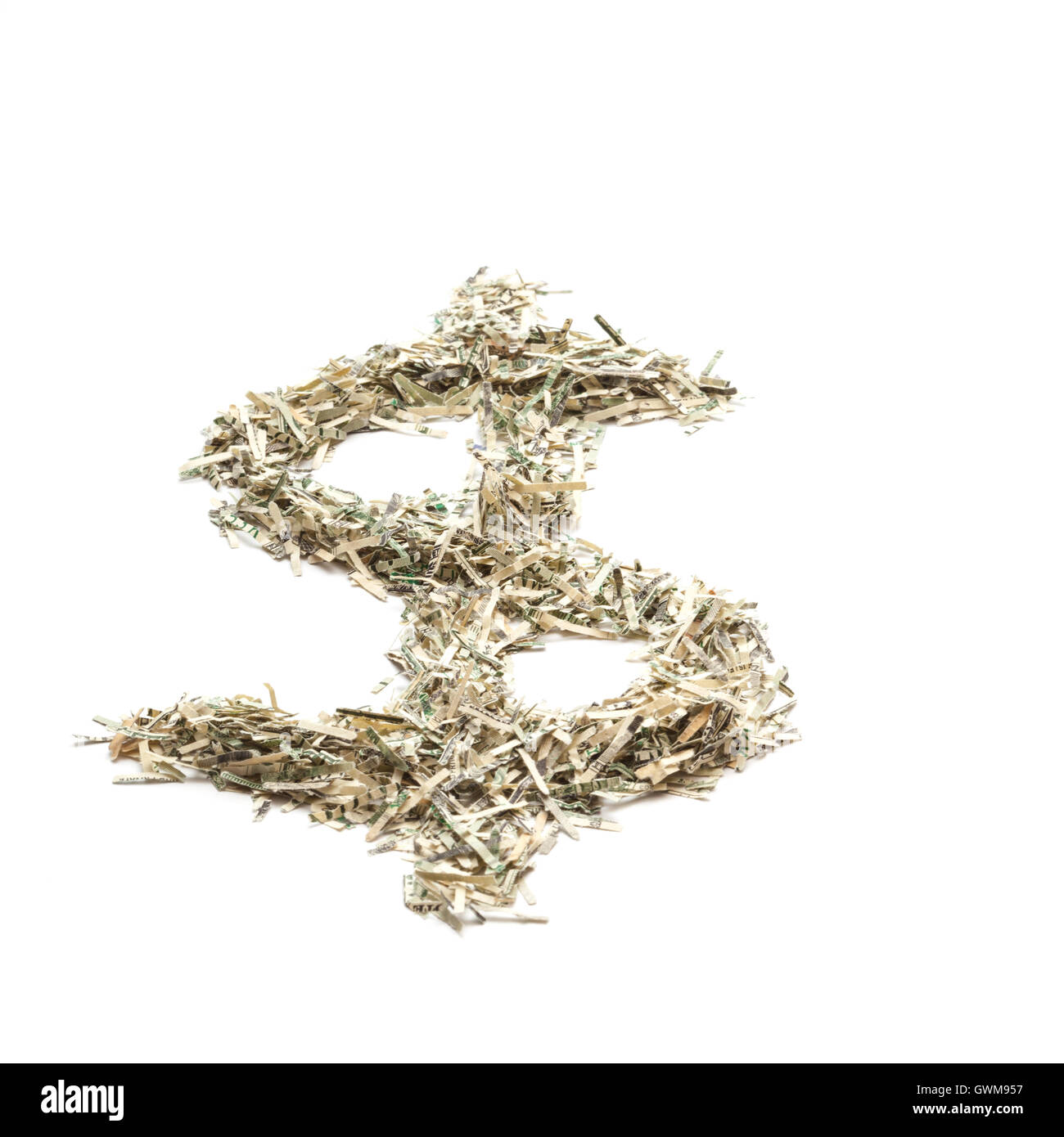 Zerkleinerte US-Währung in Form von einem Dollar-Zeichen Stockfoto