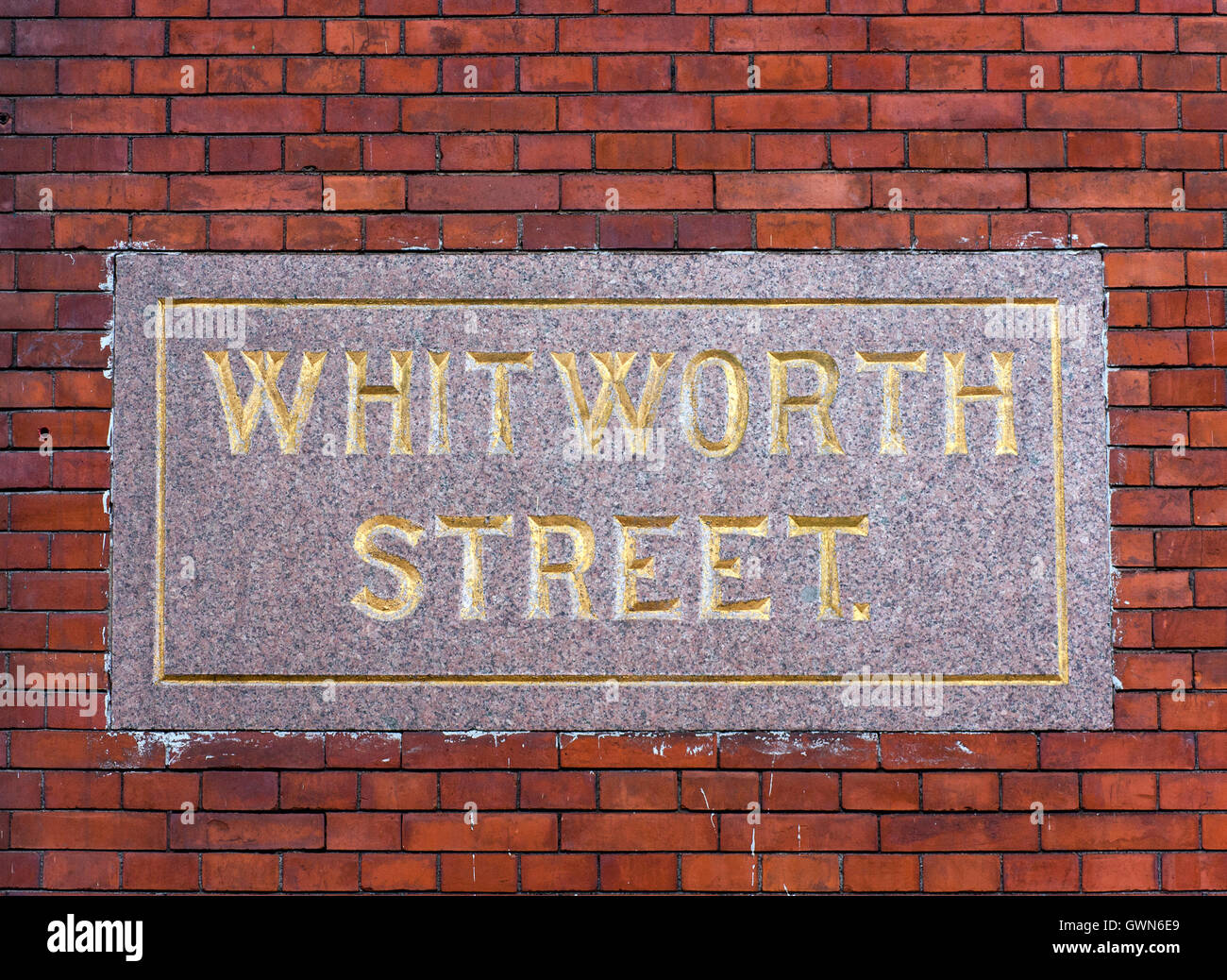 Whitworth Street Zeichen Manchester Stockfoto