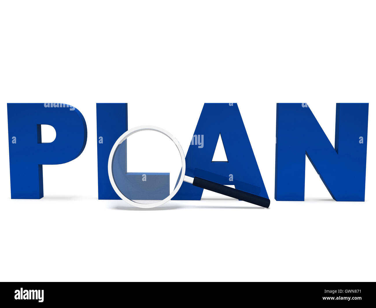 Plan-Word zeigt Pläne geplanten Planung und zielt darauf ab Stockfoto