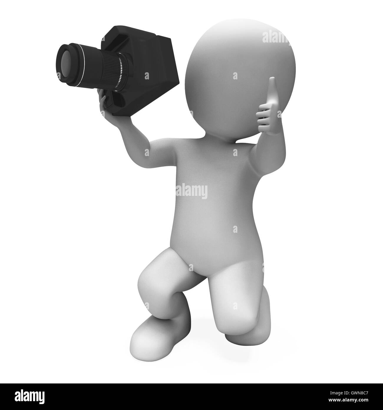 Fotografie-Charakter zeigt Foto-Shooting Dslr und Foto Stockfoto