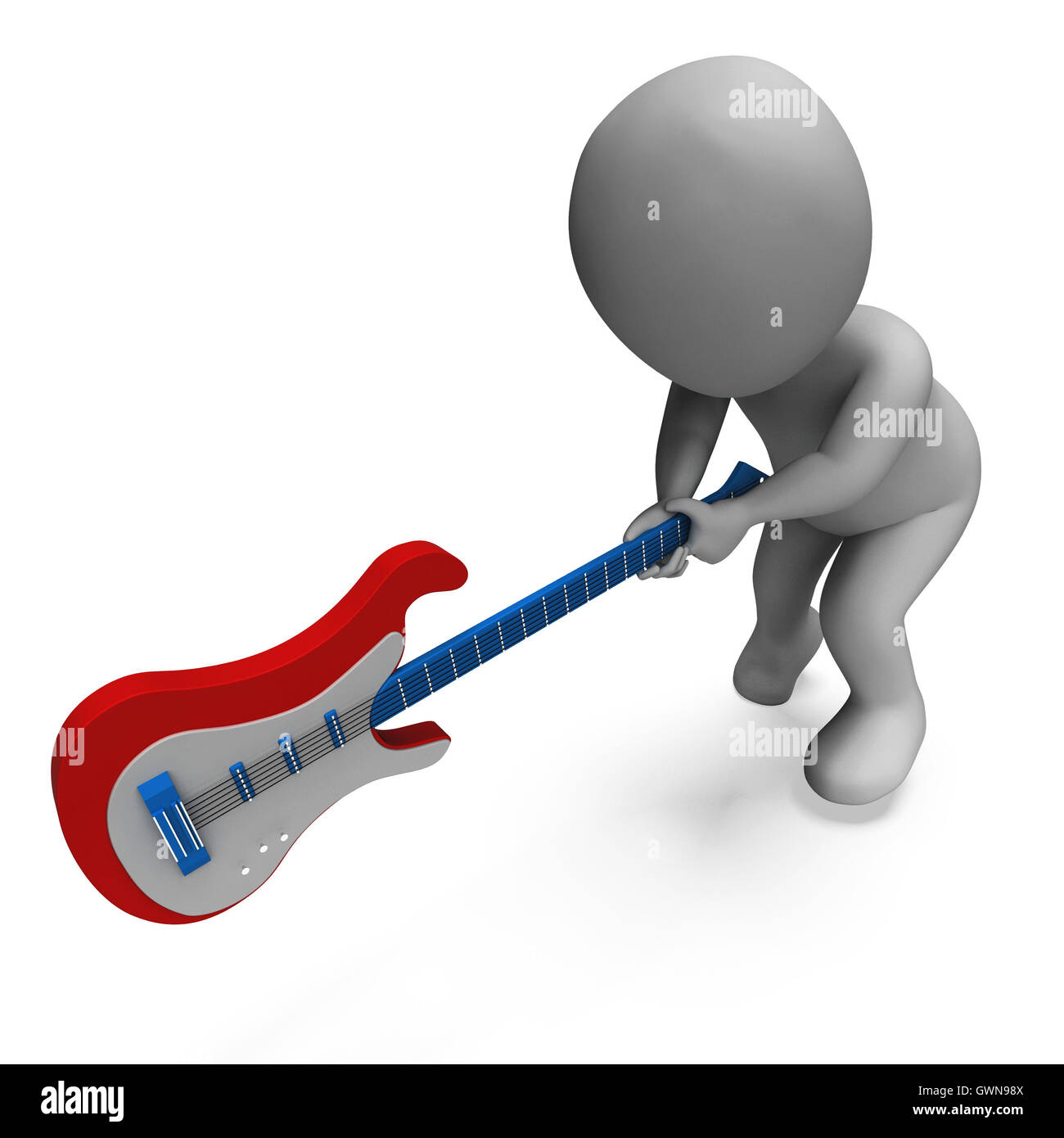 Wütend Gitarrist Zerschlagung Gitarre zeigt Rockmusik Stockfoto