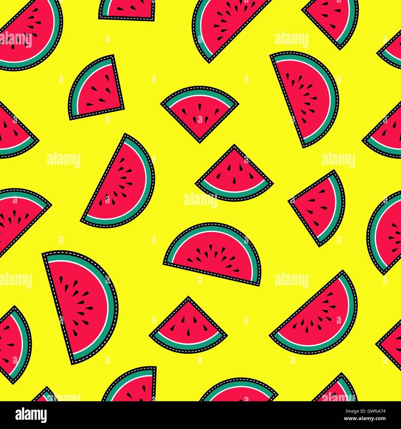 Nahtlose Muster mit roten Cartoon Wassermelone Slice Symbole. Sommer Stil Illustration Hintergrund. EPS10 Vektor. Stock Vektor