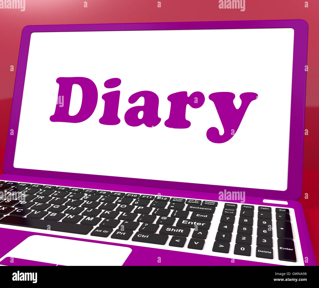 Tagebuch-Laptop zeigt Online-Planung oder Scheduler Stockfoto