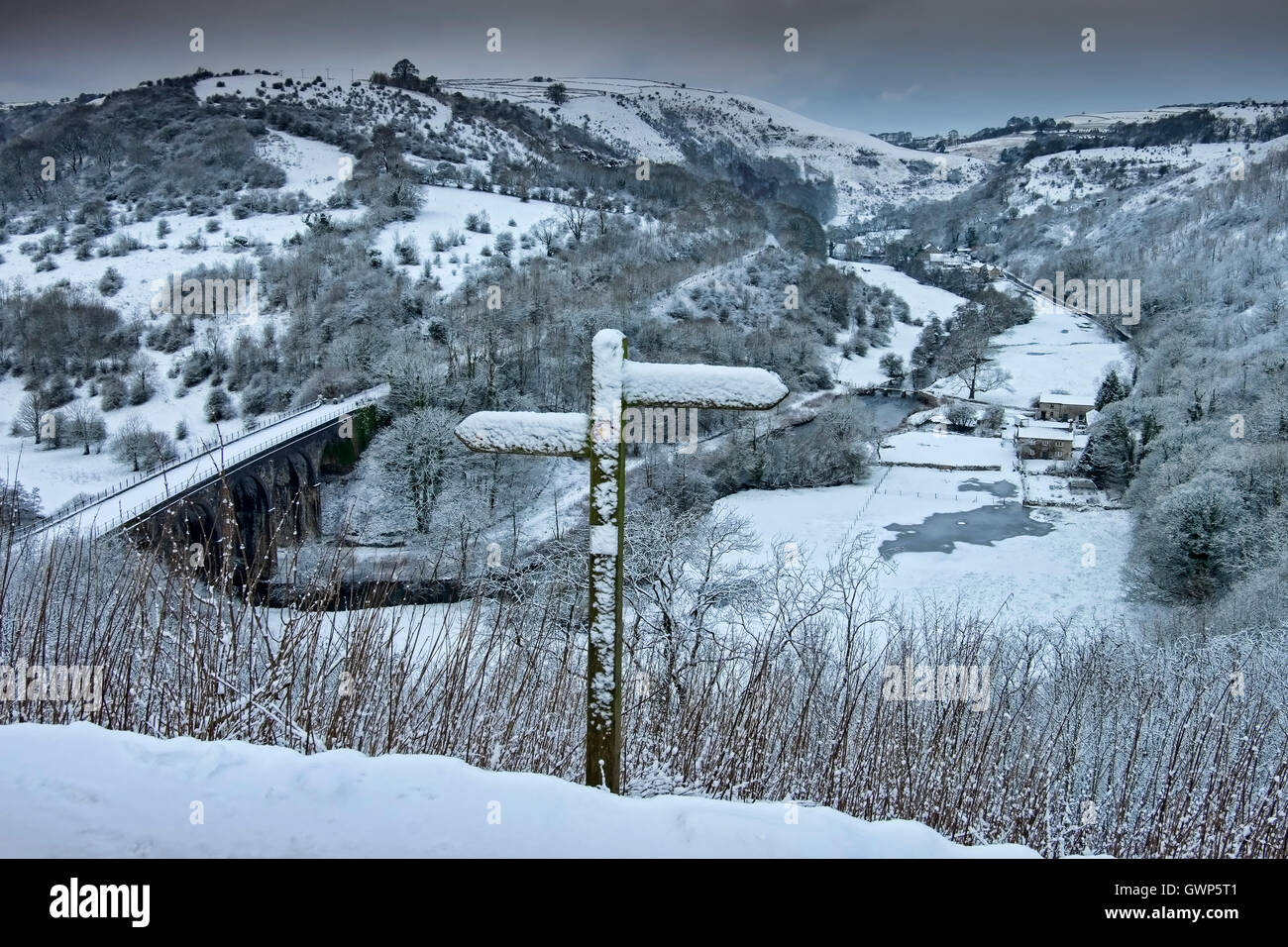 Monsal Dale aus Monsal Kopf im Winter, Peak District National Park, Derbyshire, England, UK Stockfoto