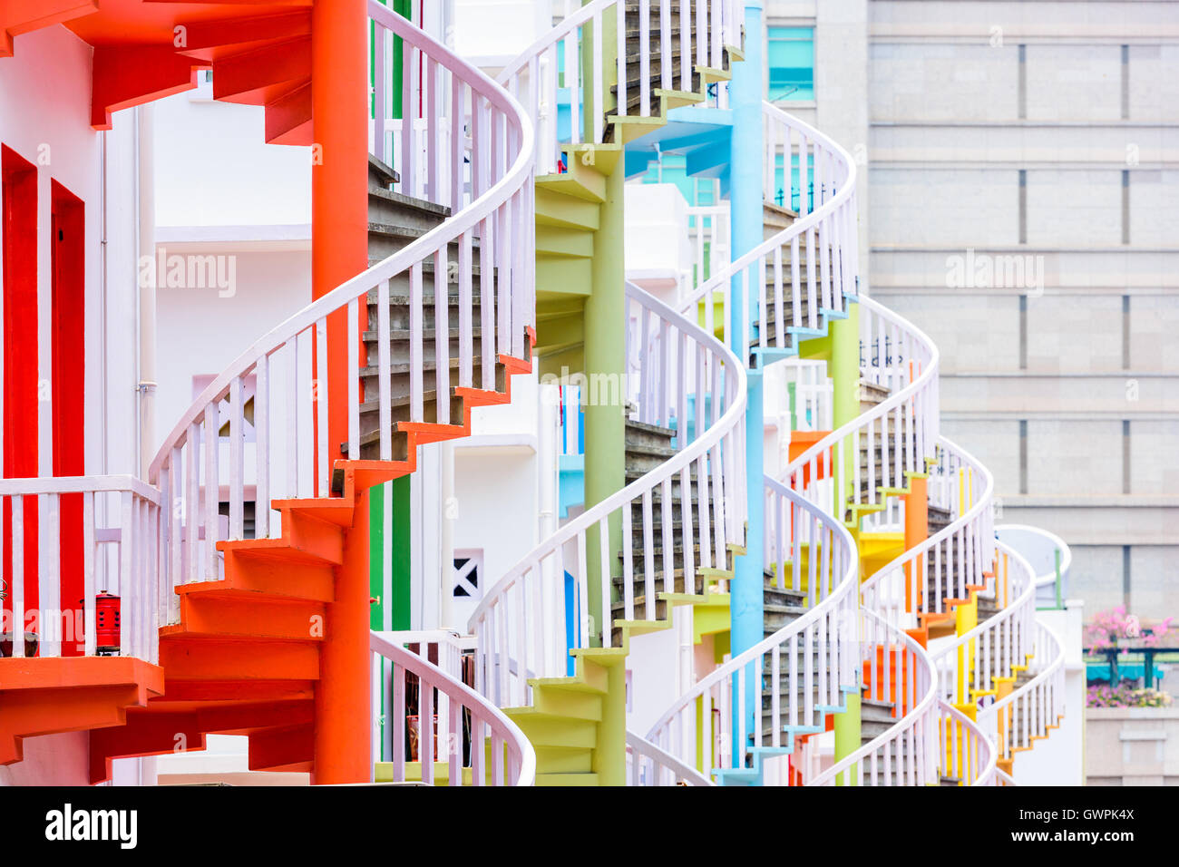 Singapur in Bugis Village Wendeltreppen. Stockfoto