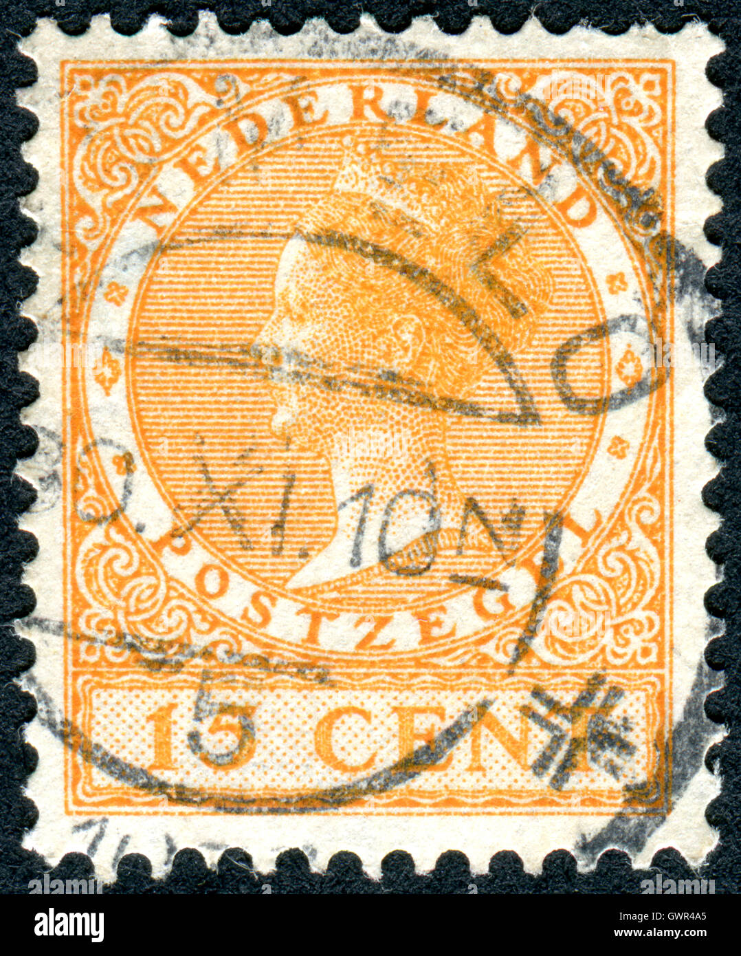 Niederlande - ca. 1929: Eine Briefmarke gedruckt in den Niederlanden zeigt Wilhelmina der Niederlande, ca. 1929 Stockfoto