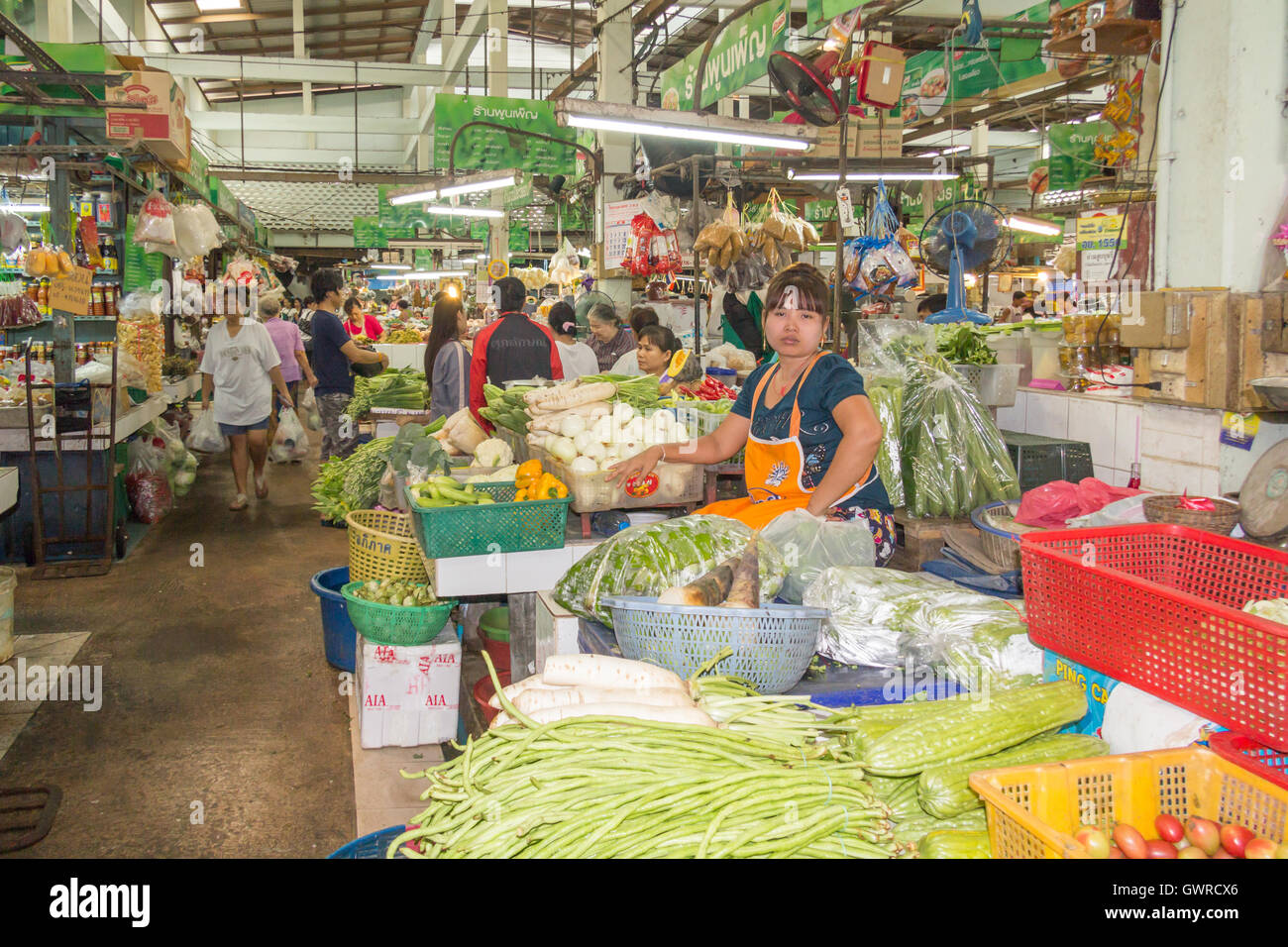 Pak Khlong Talat Obst- und Gemüsemarkt, Bangkok, Thailand Stockfoto