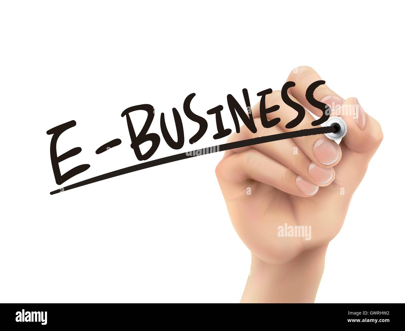 E-Business handschriftlich, 3D-Illustration realistische Handschrift auf transparente board Stock Vektor