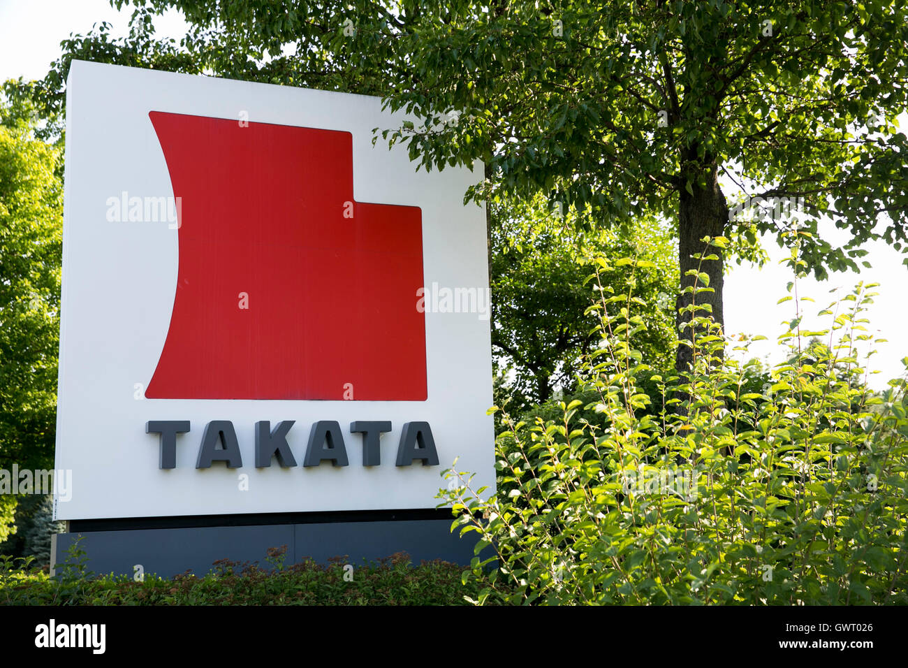 Ein Logo Zeichen außerhalb einer Einrichtung von Takata Corporation in Auburn Hills, Michigan am 17. Juli 2016 besetzt. Stockfoto