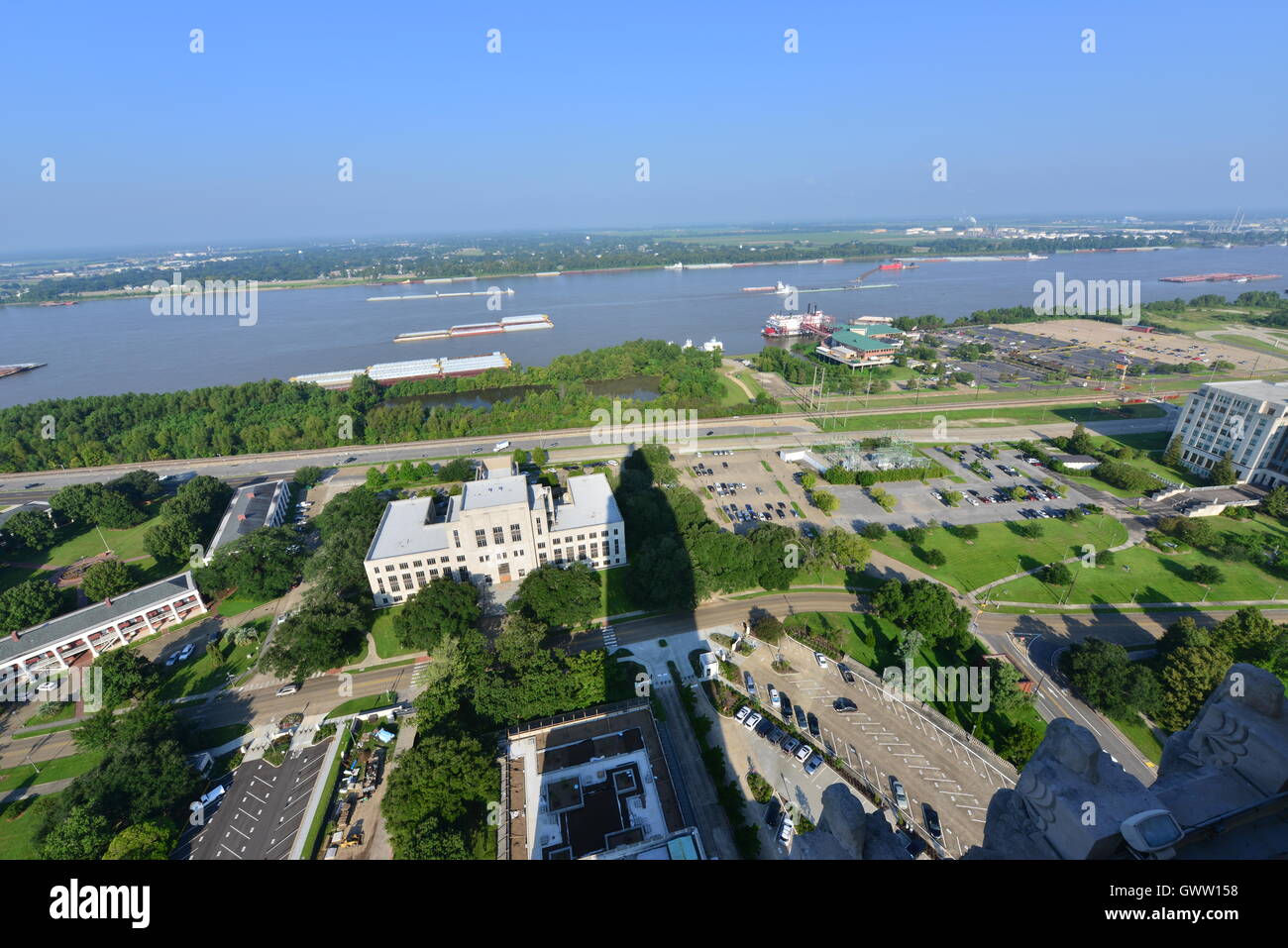 Aussicht von der Spitze des Louisiana Staatsaufbau Hauptstadt in Baton Rouge. Stockfoto