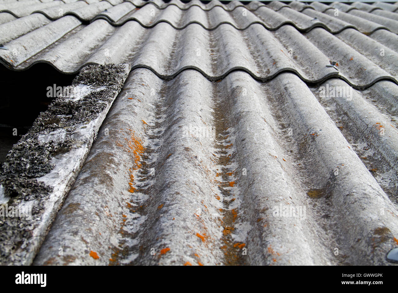 Asbest-Zement-Dachplatten Stockfoto