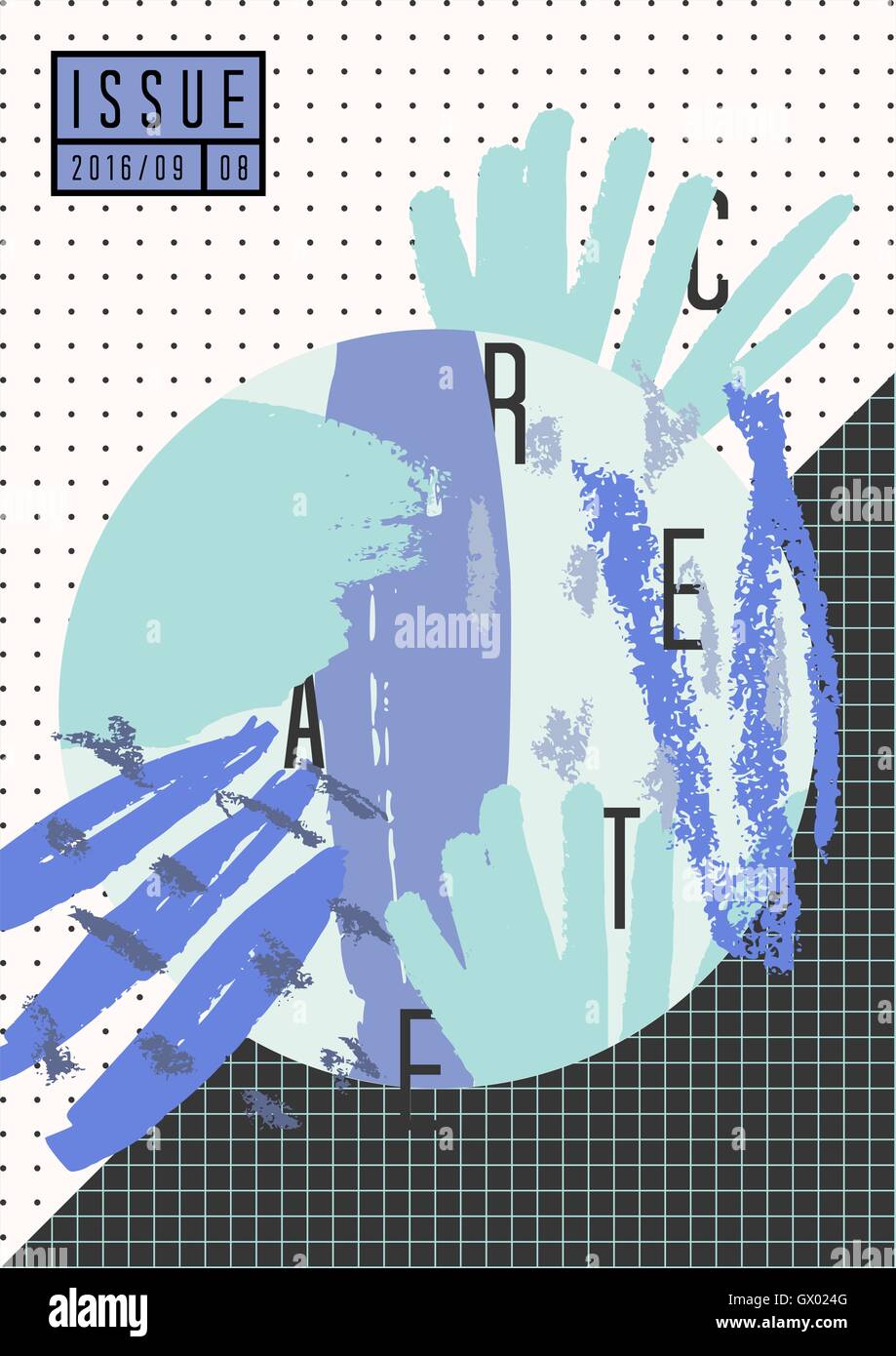 Abstrakte Komposition Collage in schwarz, weiß, blau und violett. Minimalistischen Stil Plakat, Broschüre, Magazin-Cover-Design. Stock Vektor